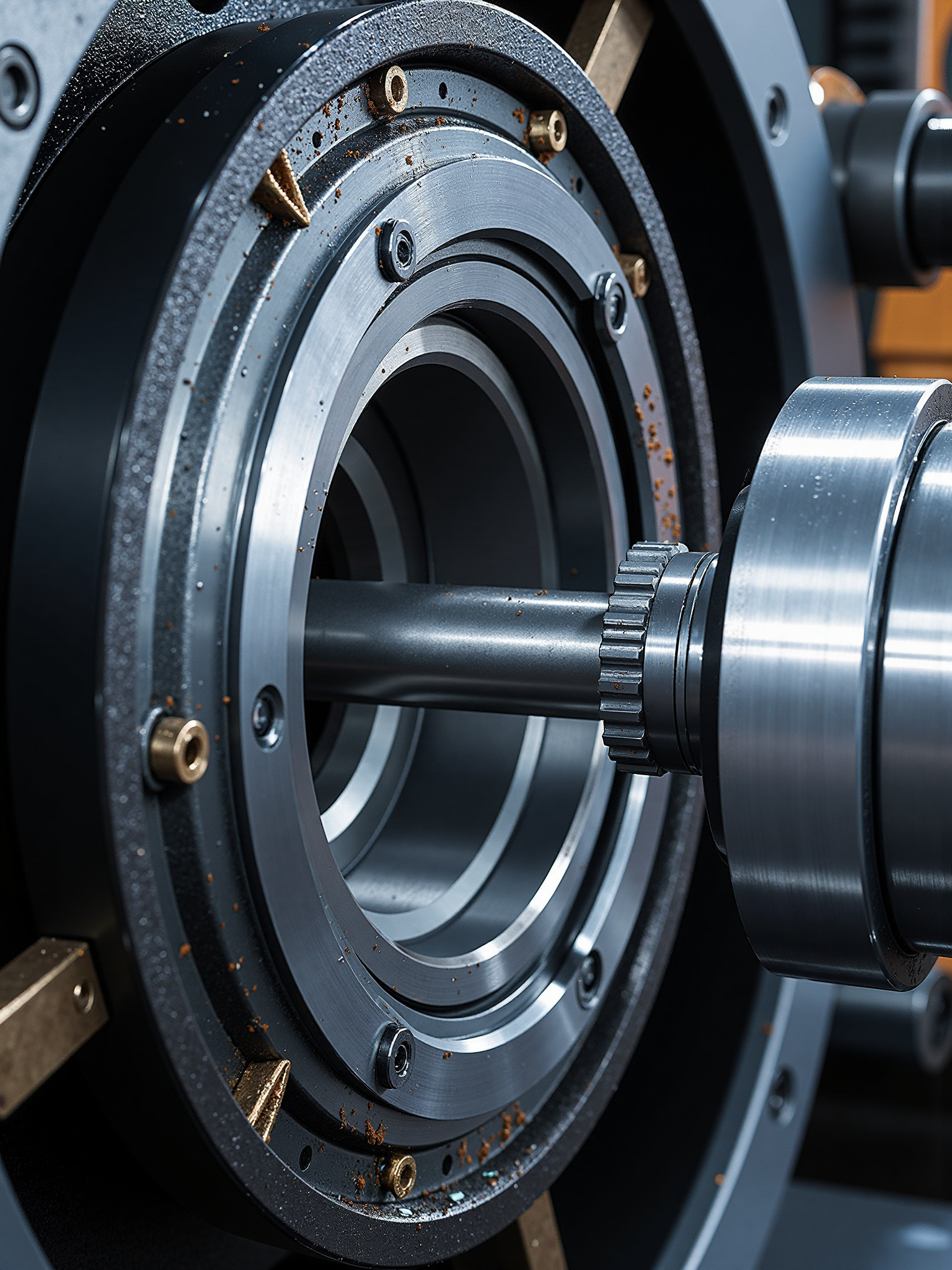 Close-up inspection of bearing components showing wear patterns